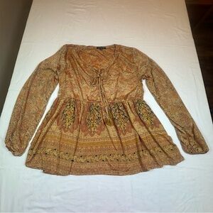 Karma Highway Women Floral Long Sleeve Blouse‎ Muticolor Paisley Boho One Size